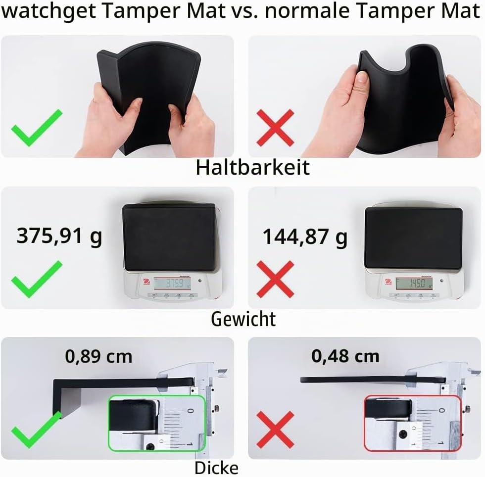 watchget Espresso-Tamping-Matte, Kaffee-Tamper-Matte, schwarzes Silikon, lebensmittelechtes Pad, 20,