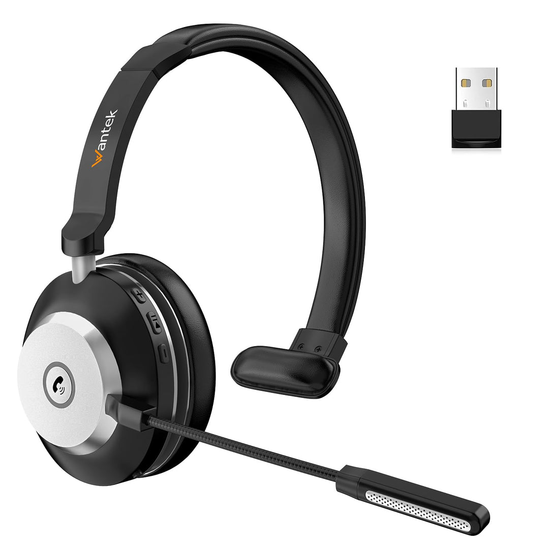 Wantek Kabelloses Headset | 2.4G/BT 6.0 Doppelmodus | 40h Akkulaufzeit | Rauschunterdrückungsmikrofo