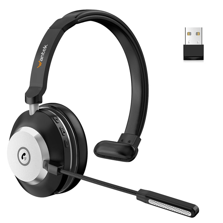 Wantek Kabelloses Headset | 2.4G/BT 6.0 Doppelmodus | 40h Akkulaufzeit | Rauschunterdrückungsmikrofo