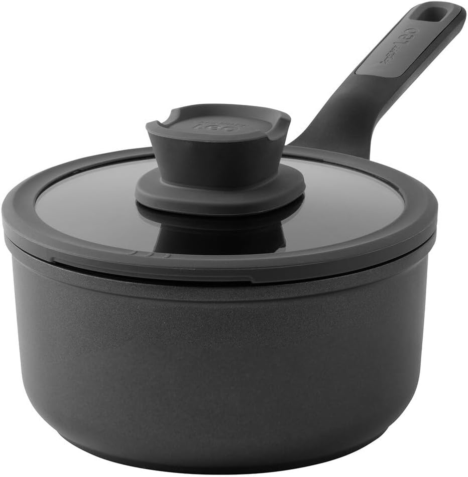 BergHOFF Leo Stone+ Antihaft-Kochtopf (18cm) - Topf induktion - Stielkasserole mit Deckel - Topf gro