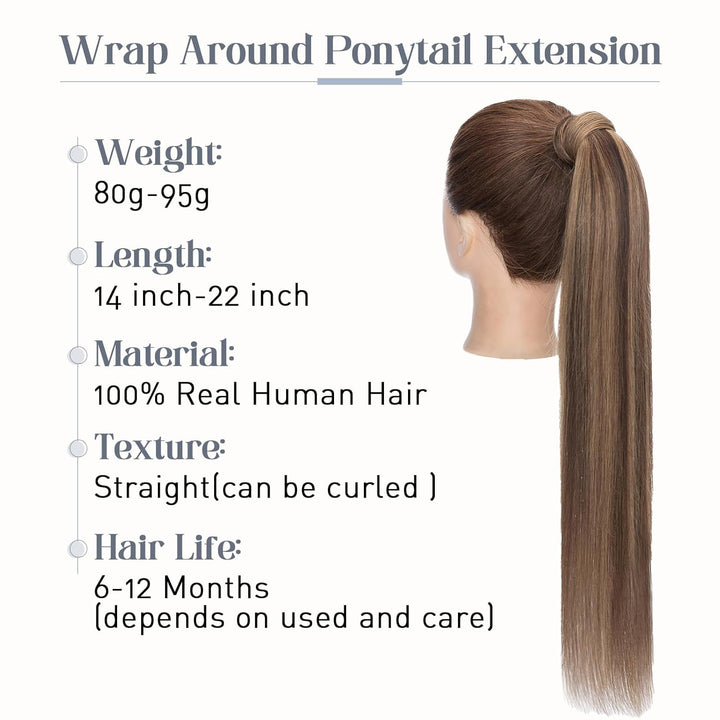 Rich Choices Pferdeschwanz Haarteil Echthaar Extensions Ponytail Extension mit Klettband 40cm #4/27