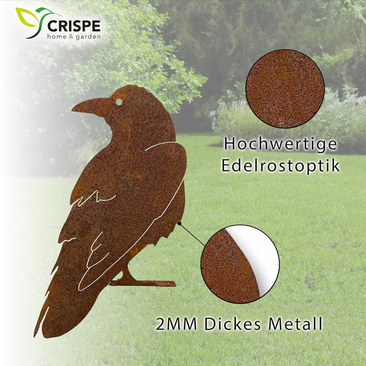 Crispe home & garden Gartenstecker Edelrost - Vogel Rabe - Höhe 34 cm, Rabe