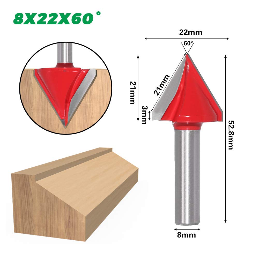 BIGP 6 Stück 8mm Schaft 3D CNC V-nut Formfräsen Holzschneider Fräser Set 60° 90° 120° V Groove Route