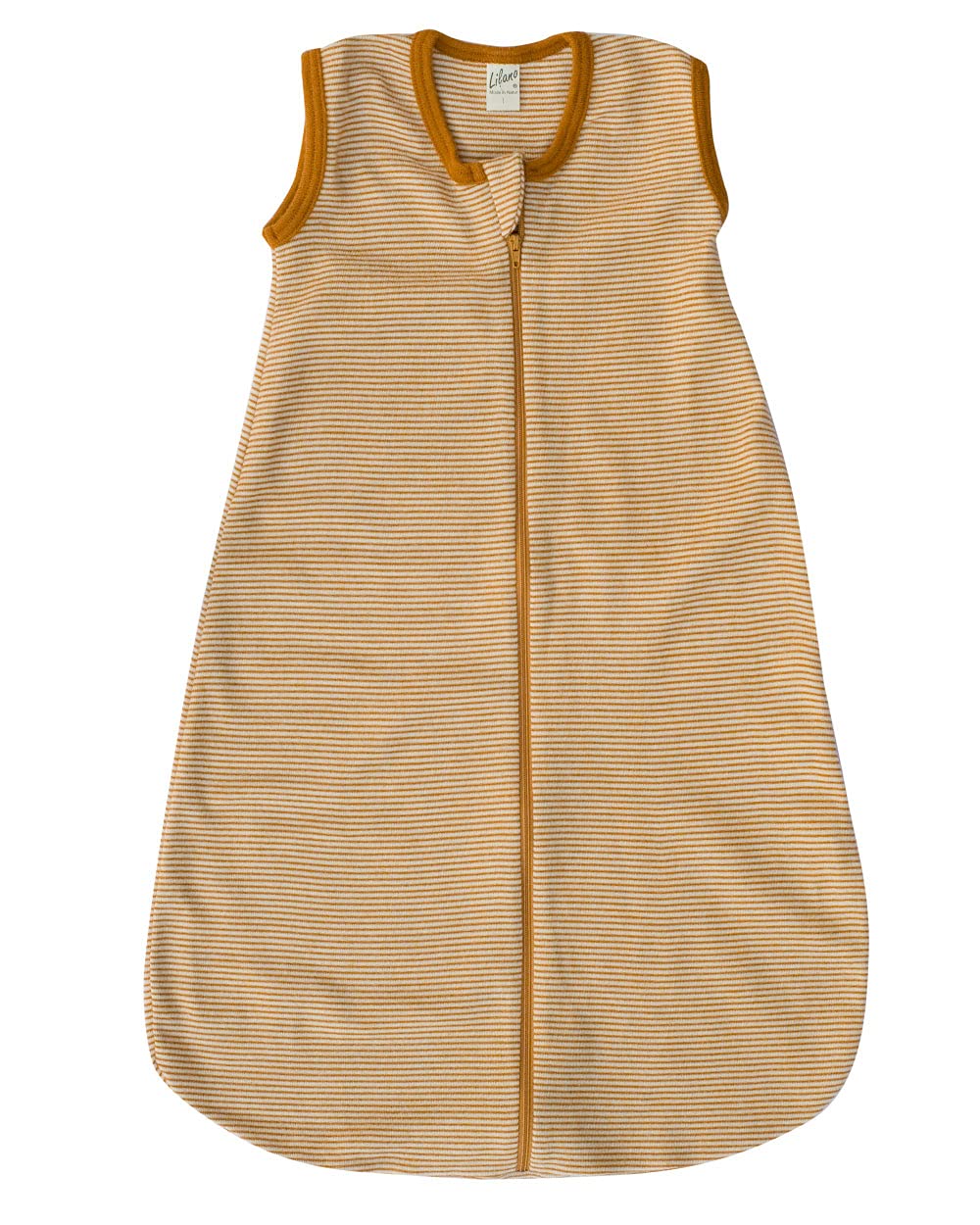 Lilano, Schlafsack Ringel ohne Arm, 70% Wolle (kbT), 30% Seide, 210 gr./m² 90 Curry/Natur, 90 Curry/