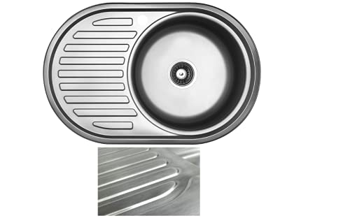 VBChome Einbauspüle 77x55 Satinstruktur Edelstahl Küchenspüle Spüle Ablagefläche Links Abtropffläche