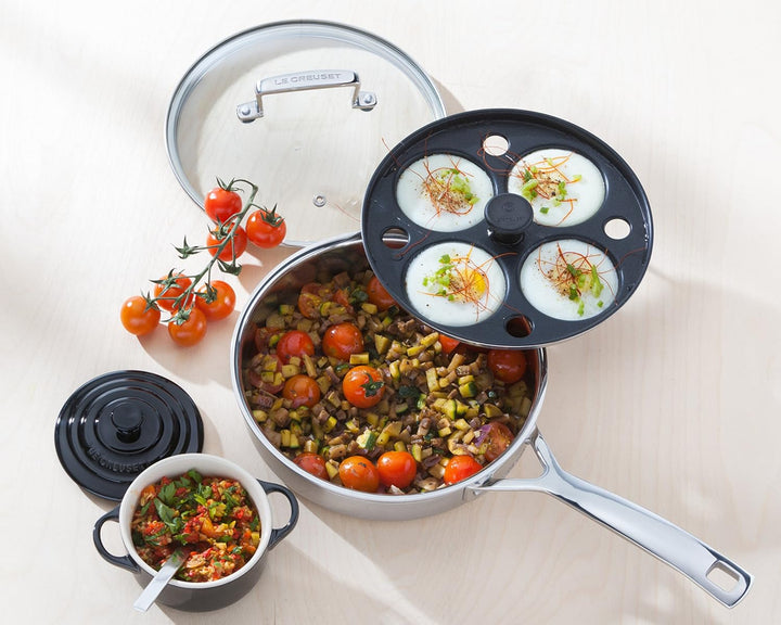 Le Creuset Unbeschichtete Sautépfanne mit Pochiereinsatz aus 3-ply Edelstahl, 20 x 5 cm, 96204220001