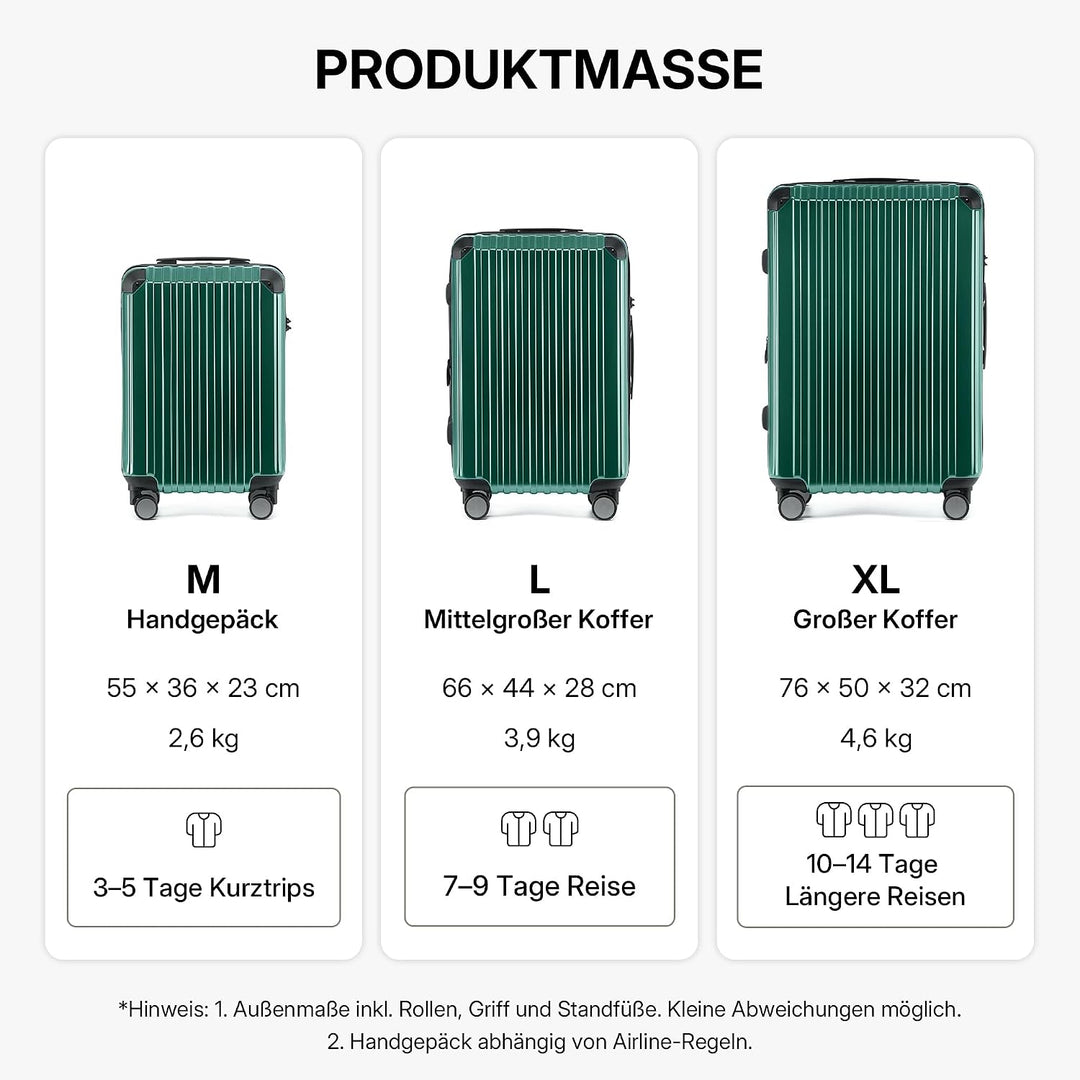 M816 TSA-Schloss Koffer Reisekoffer Trolley Kofferset Hardschale Boardcase Handgepäck (Dunkelgreen,