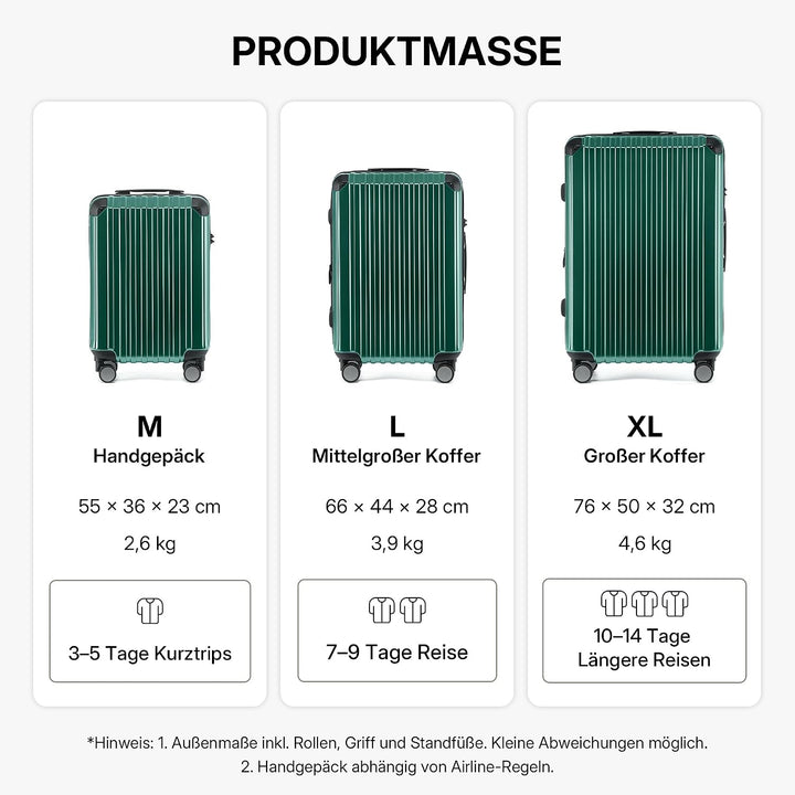 M816 TSA-Schloss Koffer Reisekoffer Trolley Kofferset Hardschale Boardcase Handgepäck (Dunkelgreen,