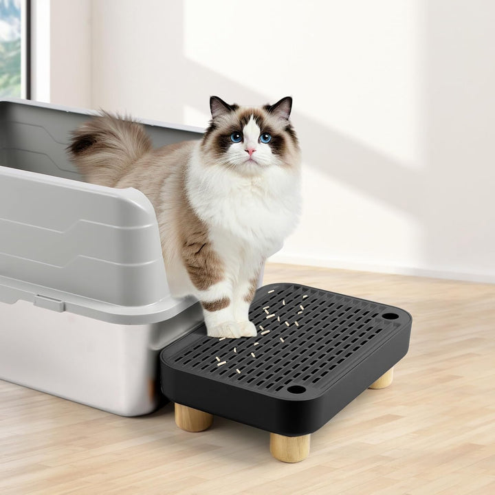 Erhöhte Katzenklo-Rampe, Katzentreppe mit Holzfüssen, Katzenstreu-Filterpedal für automatische selbs