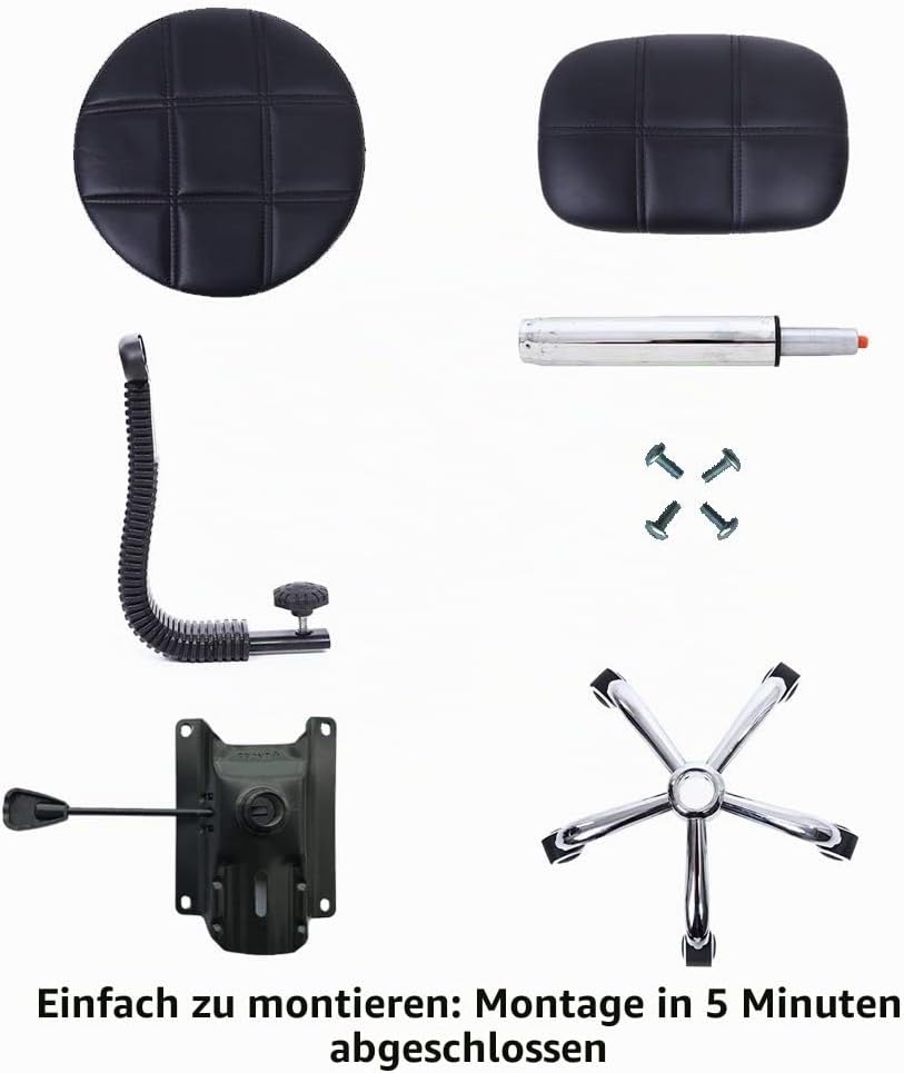 KKTONER Rollhocker mit Rückenlehne Höhenverstellbarer 50-64cm Schwarz | 360° drehbar Salon Hocker PU