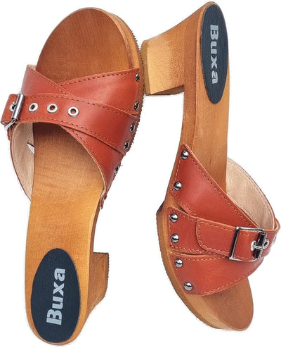 Generisch Elegante Holz Clogs Pantolette - Gr.36, 37, 38, 39, 40, 41 *Lila oder Orange* Echt Leder S