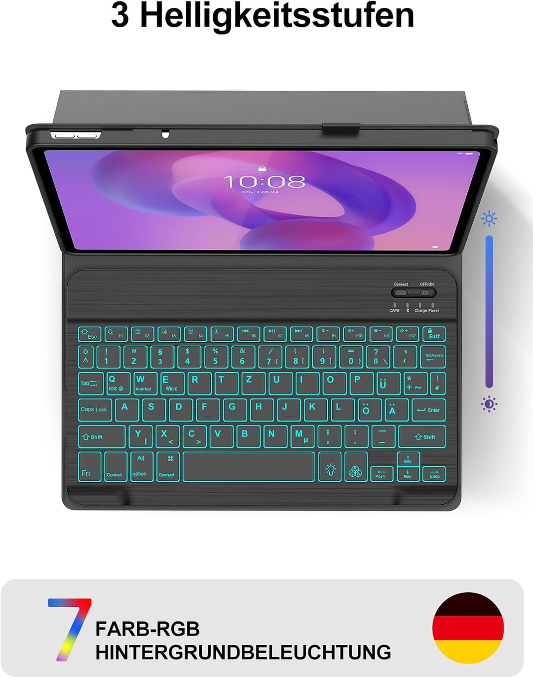 JADEMALL Hülle mit 7-Farben Beleuchtungstastatur für Lenovo Idea Tab 11" (2025) & Tab M11 (2024) TB3