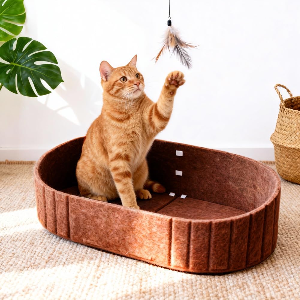 Kratzbrett für Katzen 61 cm, Grosses Kratzpappe in Sofa-Form, Runde Katzenbett aus Hochwertiger Filz