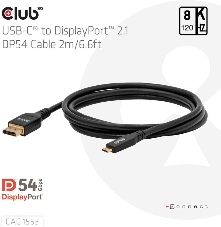 Club3D CAC-1563 USB-C® auf DisplayPort™ 2.1 DP54 Bidirektionales Kabel 8K120Hz 2m