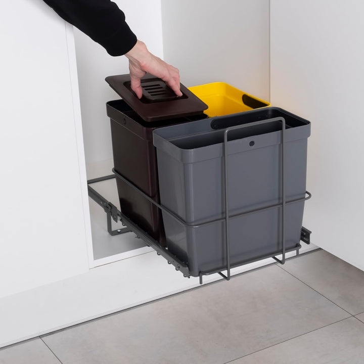 LM 64/3a Einbau Mülleimer ausziehbar mit 3 Abfalleimer (1x11L, 2x8L) in Farben anthrazitgrau, gelb,