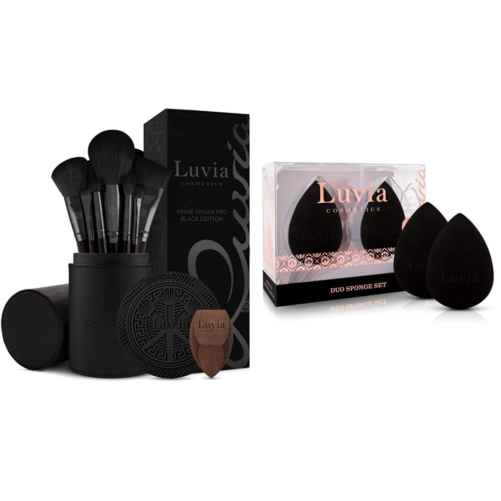 Make-up Pinselset Luvia, Prime Vegan Pro - Black & Luvia Beauty Blender Schwamm Set - Make-Up Ei - E