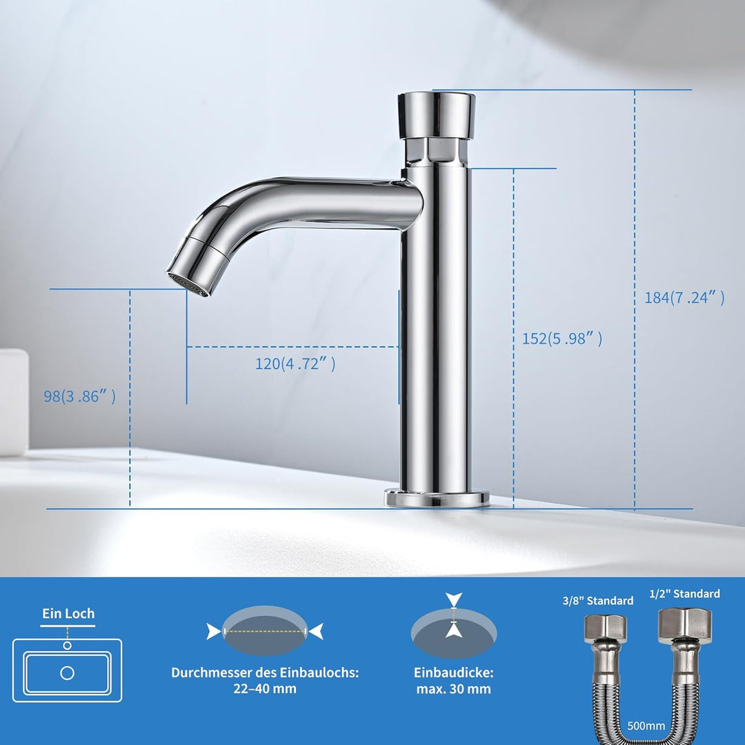 Wasserhahn Druckknopf, Waschbeckenhahn mit Verzögerung, Waschtischmischer Wasserhahn Kaltwasser für