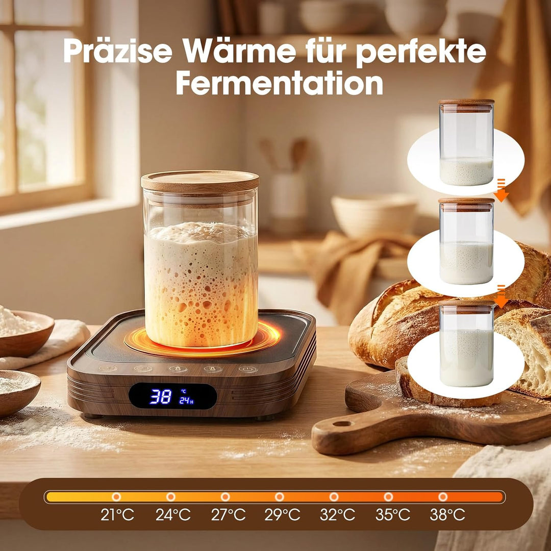 MQUPIN Sauerteig Starter Wärmer, 21-38°C Präzise 1°C Thermostat Sauerteigwärmer, Warmhalteplatte für