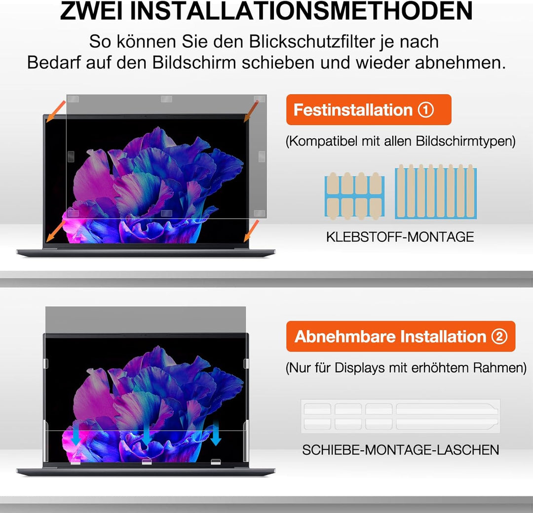 360° Blickschutzfolie für 16 Zoll Laptop 16:10 Seitenverhältnis, Abnehmbarer Anti Spy Sichtschutzfol