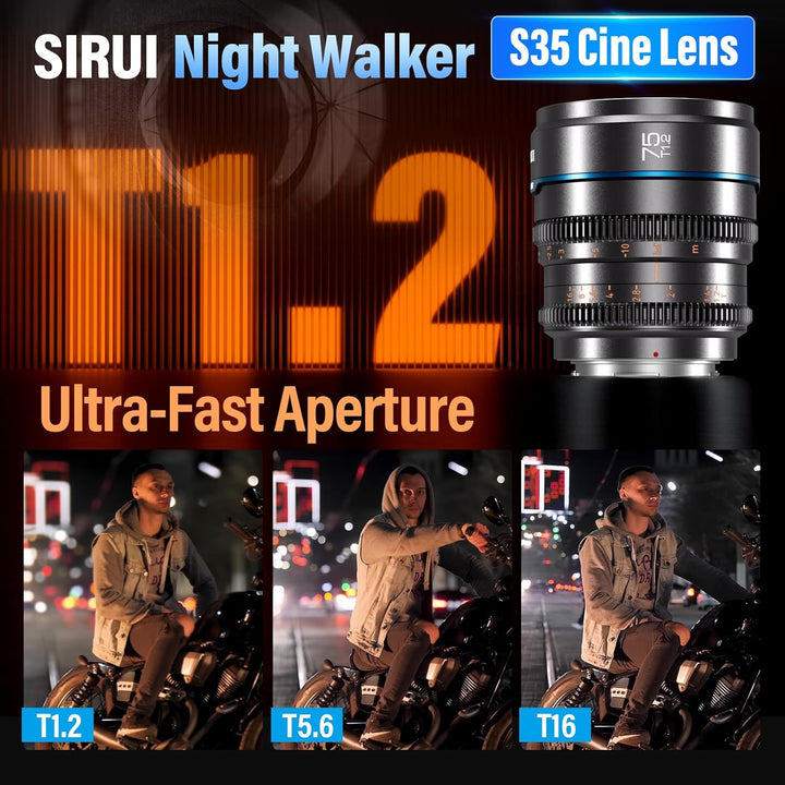 SIRUI Night Walker 75 mm T1.2 S35 Teleobjektiv Cine Objektiv, grosse Blende, manueller Fokus, MS75X-