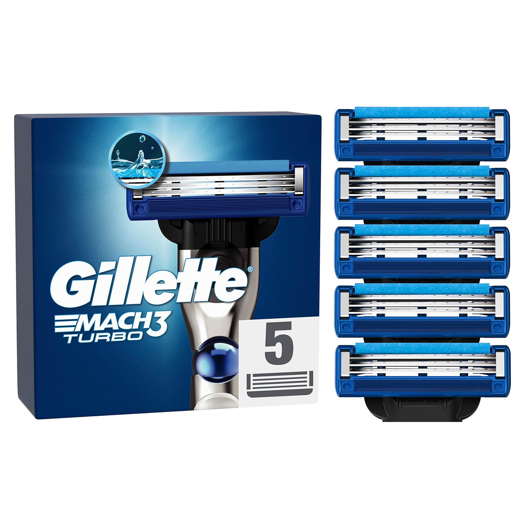 Gillette Mach3 Turbo Rasierklingen für Rasierer, 5 Ersatzklingen für Nassrasierer Herren mit 3-fach
