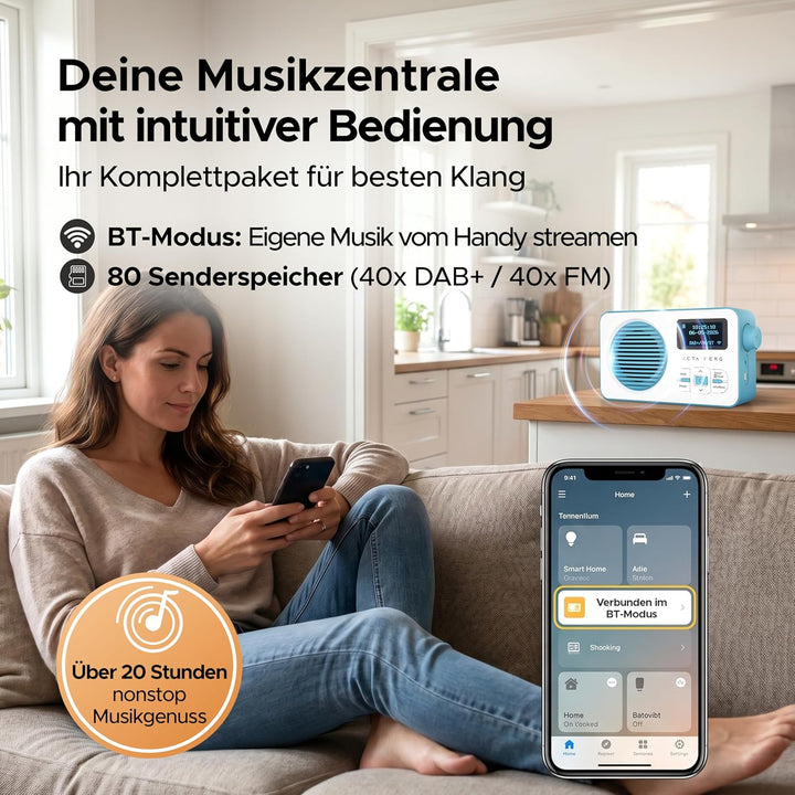 DAB Radio mit Akku 5000 mAh austauschbar &amp; BT 5.3 (Baby-Blau) | DAB+/UKW-Radio, Akku austauschbar +