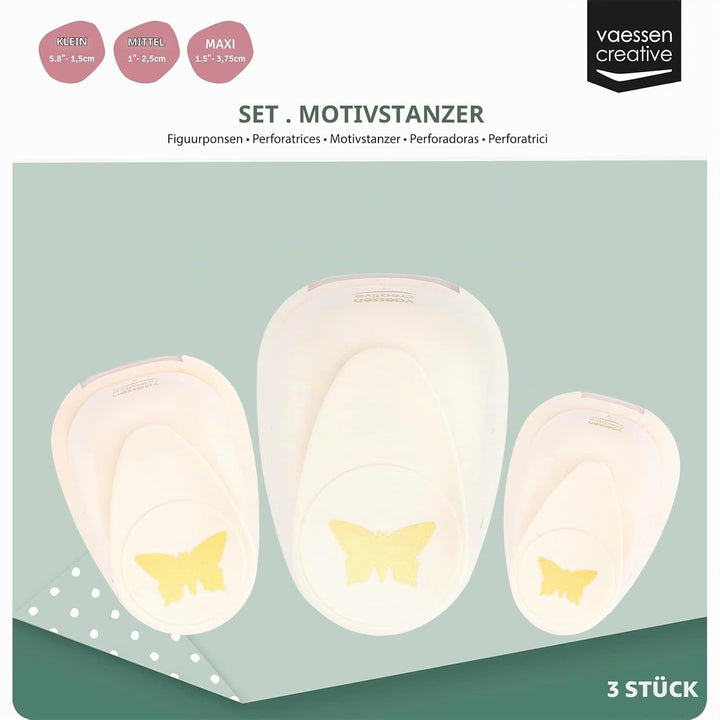 Vaessen Creative Stanzer Set - Motivstanzer - Schmetterling - 3 Stück - Tonpapier und Bastelmaterial
