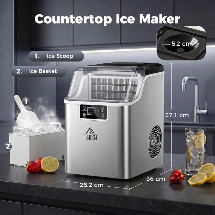 HOMCOM Eiswürfelmaschine 20 kg/24h 2,3 L Eiswürfelbereiter mit 3,2 L Wassetank Display Ice Cube Make
