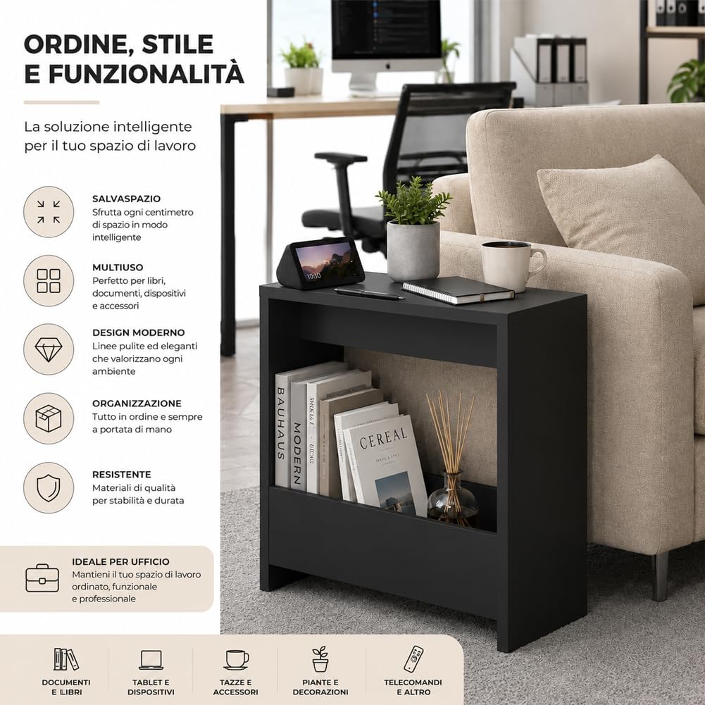 Beistelltisch mit integriertem Magazinhalter| kompakter Beistelltisch für Wohnzimmer und Büro| platz