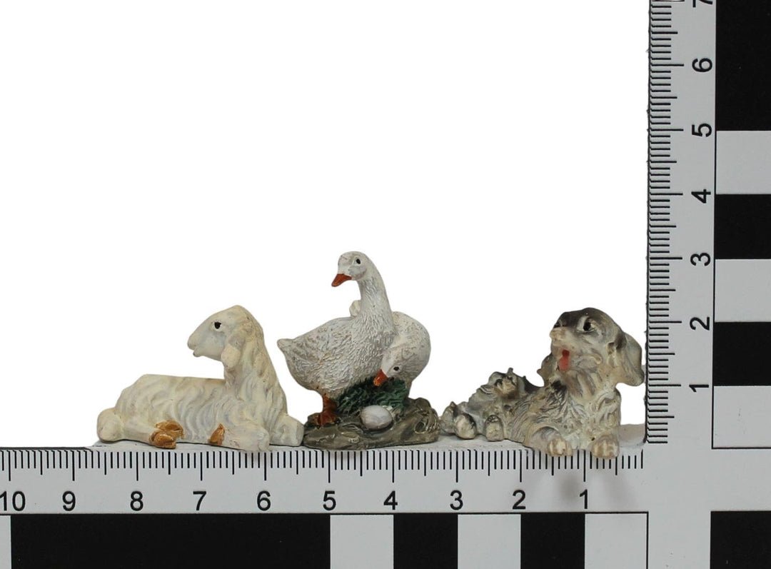 ZICOM Krippenzubehör Miniaturzubehör Tierset 11-teilig (Schaf, Hund, Ente, Hase, Katze, Taube, Gänse