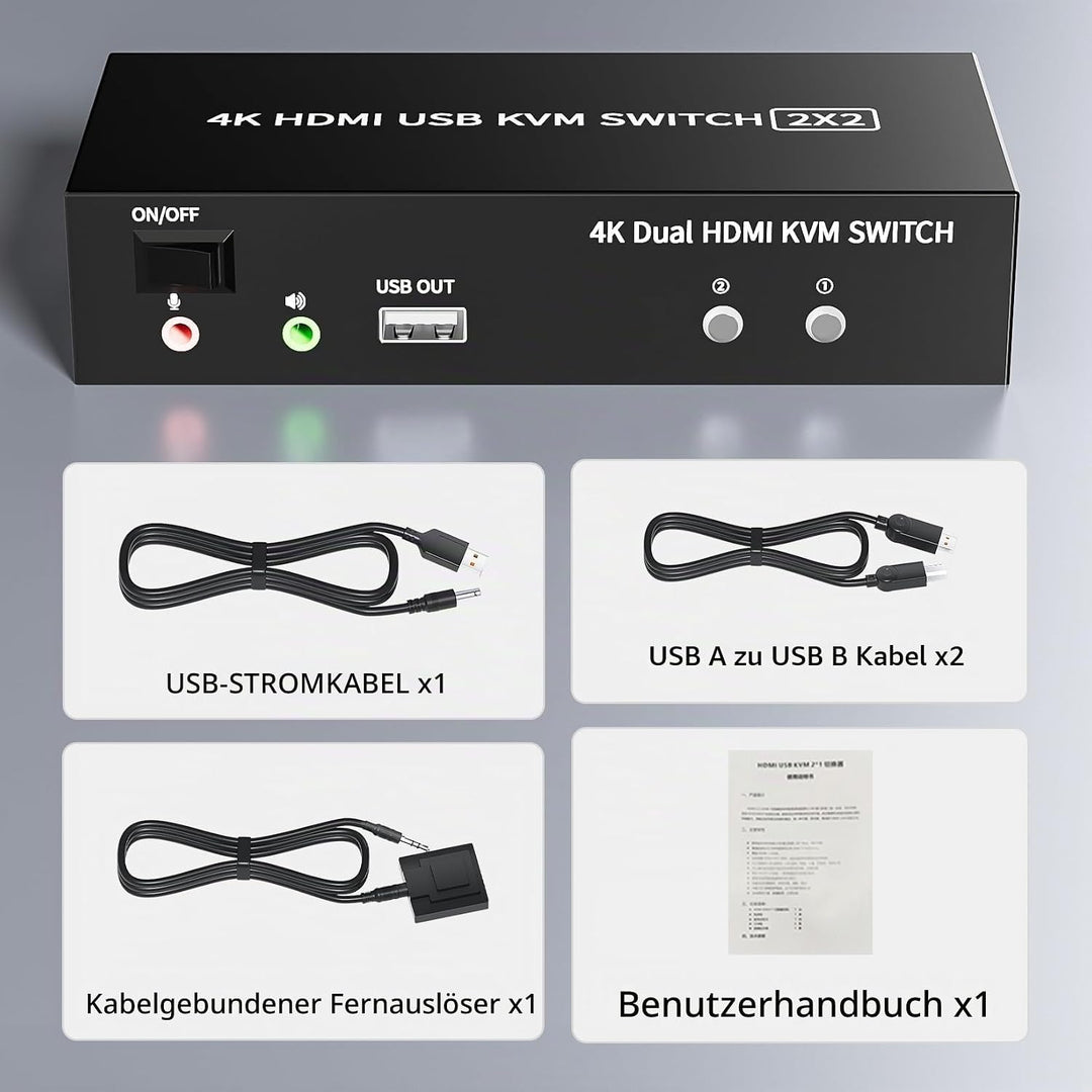 2 Port HDMI USB KVM Switch 4K@60Hz, Bolaazul Dual-Port USB 2,0 HDMI 2,0 KVM Switcher 2x2, Tastatur M