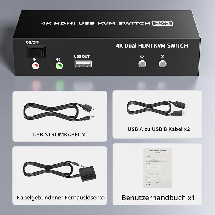 2 Port HDMI USB KVM Switch 4K@60Hz, Bolaazul Dual-Port USB 2,0 HDMI 2,0 KVM Switcher 2x2, Tastatur M