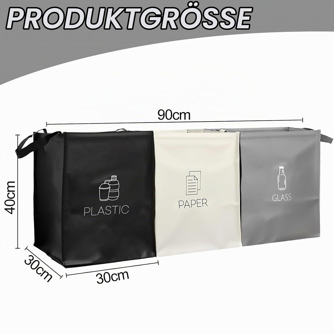 Mülltrennsystem 3fach für Papier Glas Plastik Recycling System Taschen Mülleimer mit Stabilisatoren