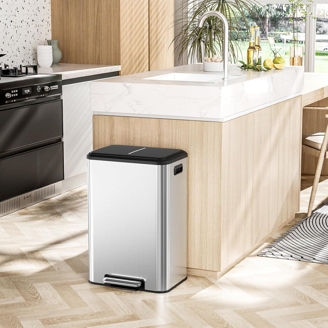 LIFERUN Mülleimer 40l, Abfalleimer Küche mit Inneneimer,mit Deckel Softclose, Tretmülleimer aus Stah