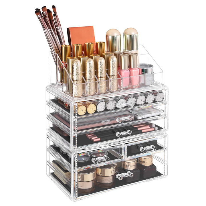 SONGMICS Kosmetik-Organizer aus Acryl, Make-up Organizer mit 6 Schubladen, Aufbewahrungsbox fürs Bad