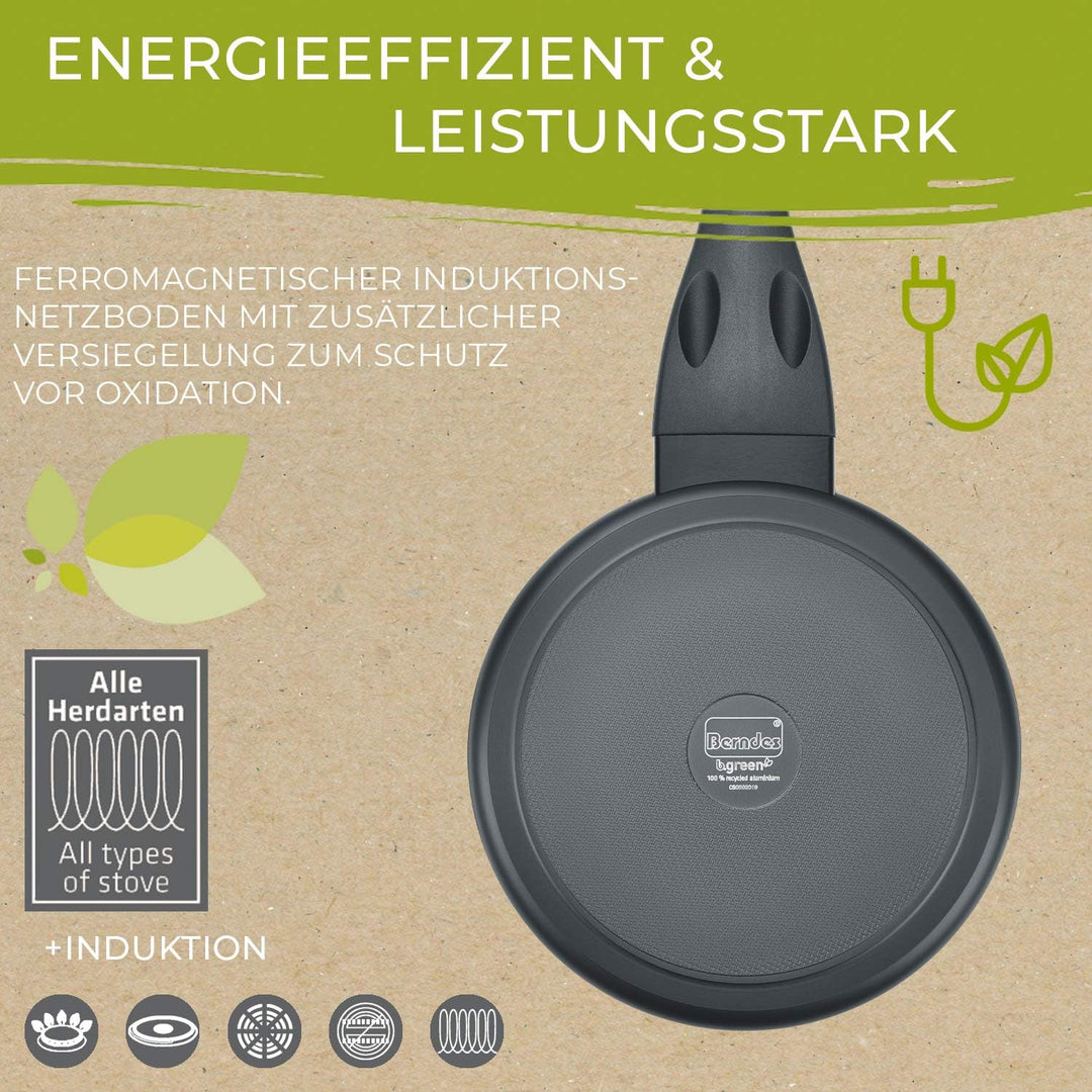 Berndes Topf 16 cm, b.green Alu Recycled Induction, Stieltopf hergestellt zu 100% aus recycelten Get