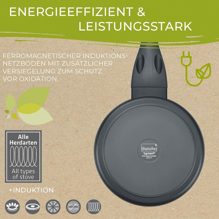 Berndes Topf 16 cm, b.green Alu Recycled Induction, Stieltopf hergestellt zu 100% aus recycelten Get