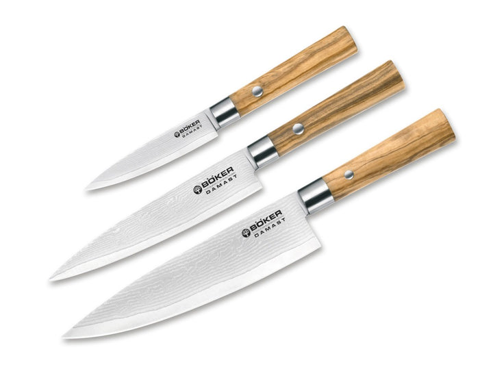 Böker Damast Olive Messerset, Braun, 35 x 15 x 4 cm, Damast Olive Messerset