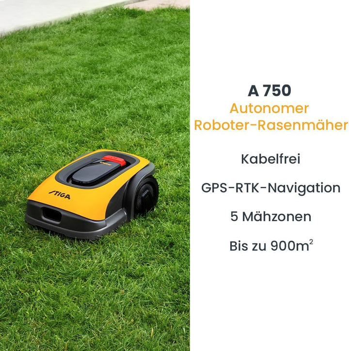 STIGA A750 AutonomerRasenmäher Roboter. Mähroboter ohne Begrenzungskabel (max. 900m²). App-Steuerung