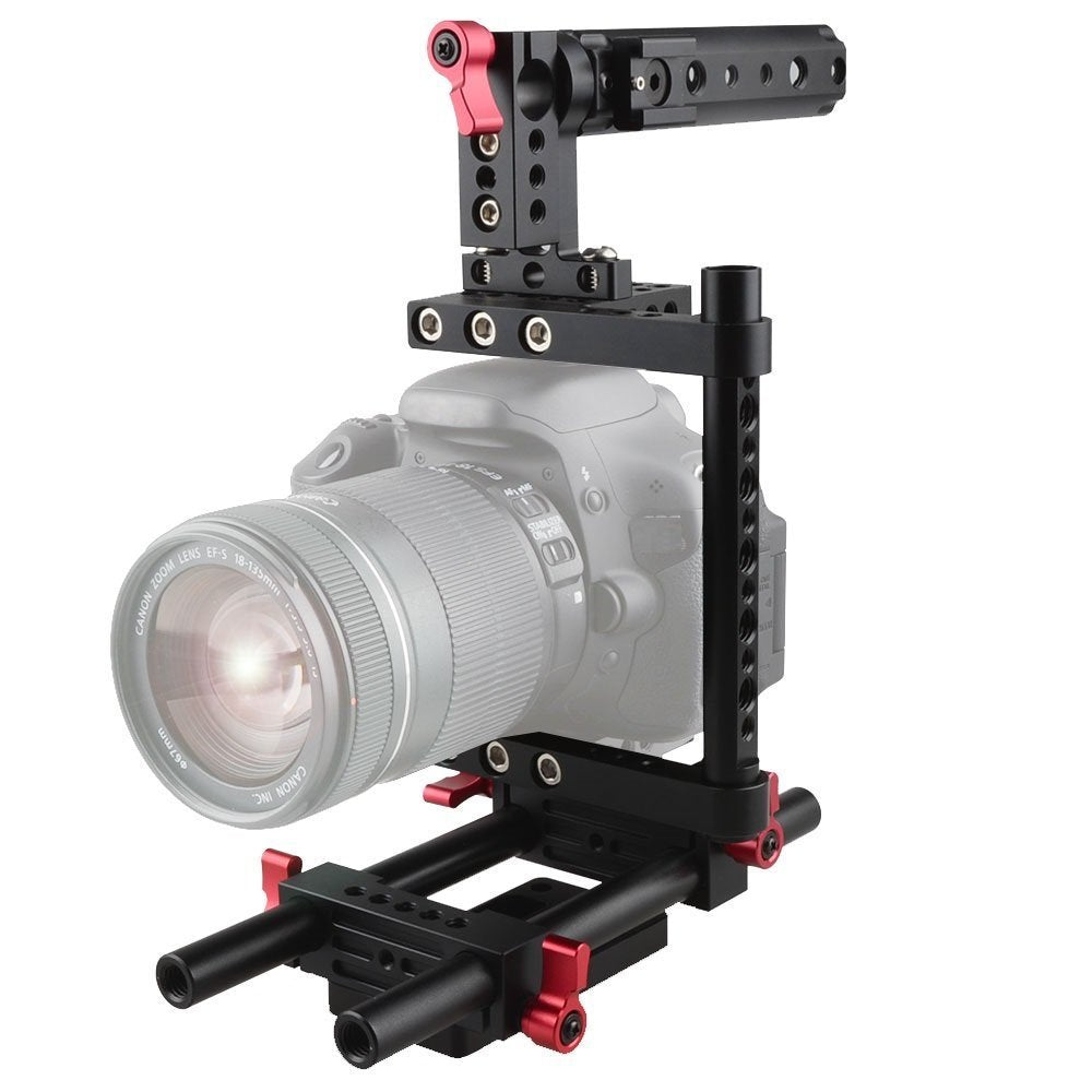 CAMVATE Kamera Käfig Rig Top Griff Stativanschluss Platte Kompatibel für Nikon Sony(rot)