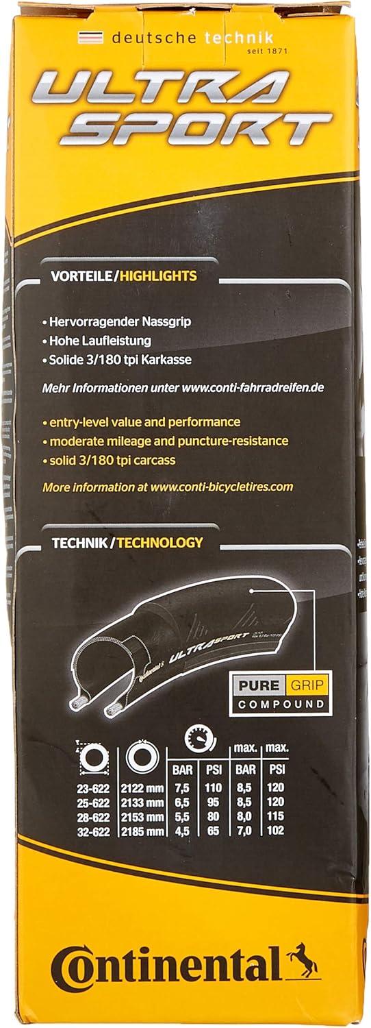 Continental Fahrradreifen Ultra Sport II 700 x 23cm Faltreifen, 700 x 23cm Faltreifen