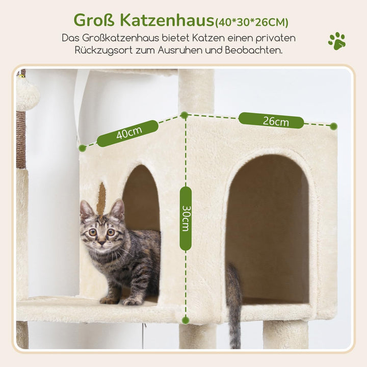 Globlazer Kratzbaum Beige mit Extragrosse Hängematte 45 * 40cm, Grosse Katzenhaus, Gepolsterte Platt