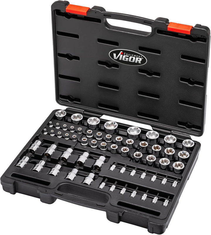 ViGOR T+ Steckschlüsseleinsatz Satz V7920N, 60 Werkzeuge, 1/4", 3/8", 1/2" Vierkant, E+ Profil, T+ P