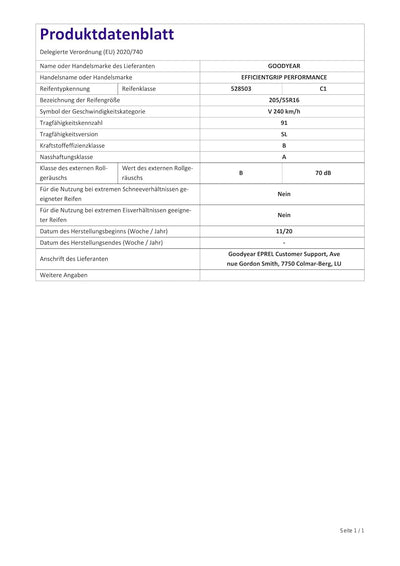 Sommerreifen GOODYEAR 205/55 R16 91V EfficientGrip Performance