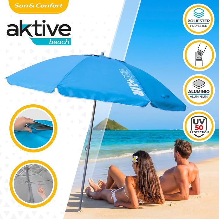 AKTIVE 62239 - Grosser Strandschirm Anti-Wind, Ultra Resistent, Kippstange, Inklusive Aufbewahrungst