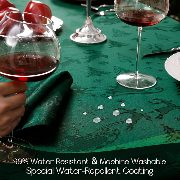 Romanstile Tischdecke Weihnachten 140x240 Grün abwaschbar & wasserabweisend Jacquard Rentier & Weihn