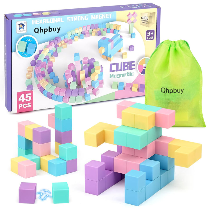 45 Pcs Magnetische Bausteine Blöcke für Kinder, 2.5cm Mini Magnetische Bauklötze, Magnetic Building