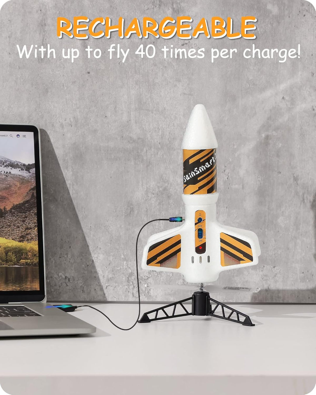 SainSmart Jr. Rakete Spielzeug – Motorisierte Rakete mit Fallschirm, Start bis zu 61 Meter, Outdoor-