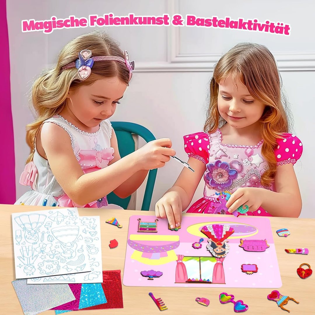 Sunrad Kunst & Bastelaktivität,Eeinhorn und Prinzessinnen Folienspass Bastelkoffer,Schmutzfreie Kuns