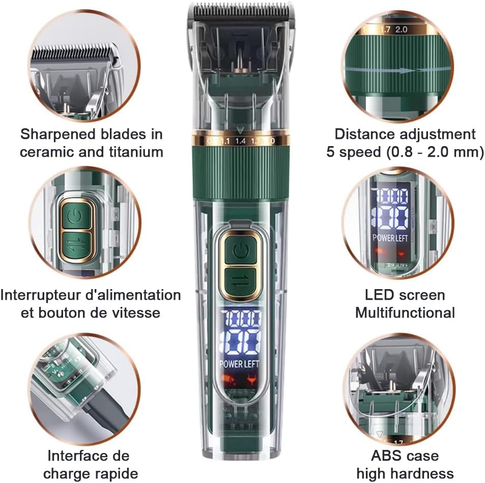 Hundefurclipper, Professionelles Haustierpflegeset, Katzenclipper für langes Fell, mit LED-Display u